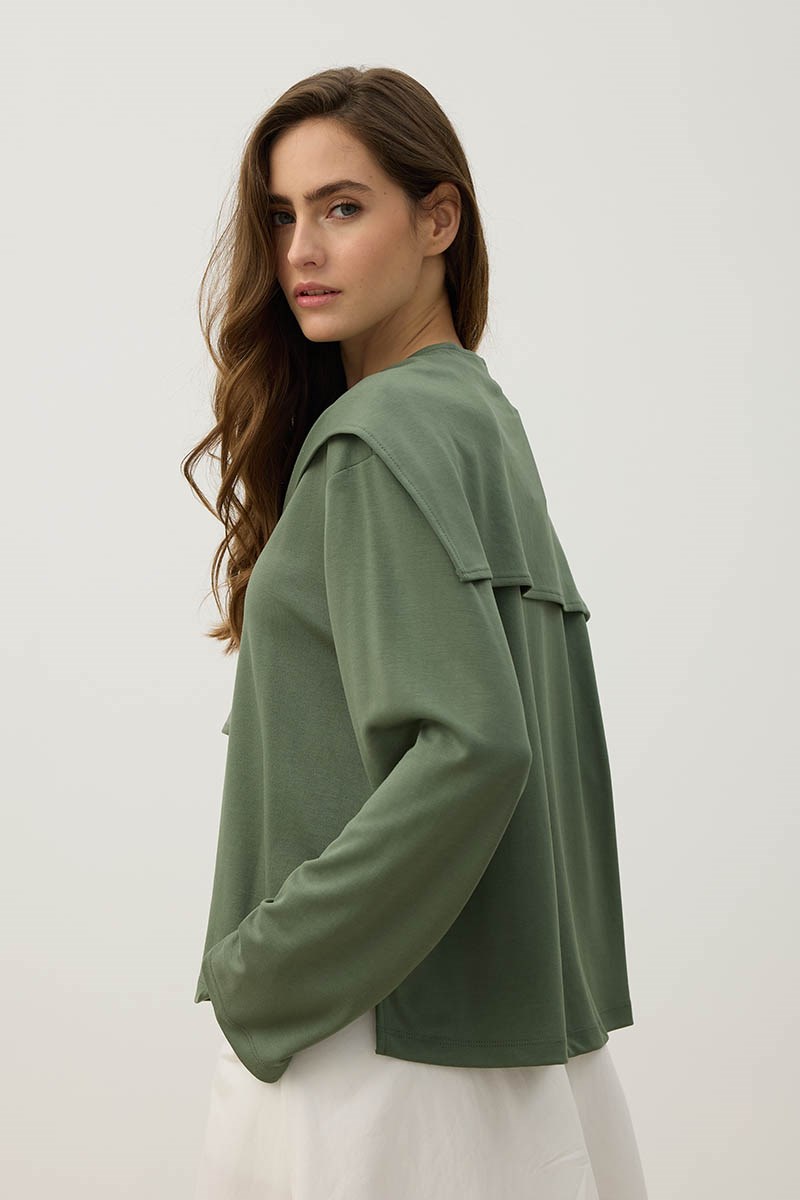 Seyyar Parçalı Sweatshirt Koyu yeşil