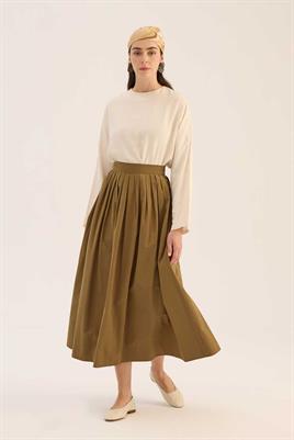 Sık Pileli Etek Zeytin Yeşili