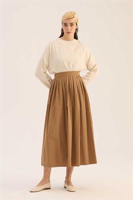 Sık Pileli Etek Vizon