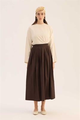 Sık Pileli Etek Acı kahve