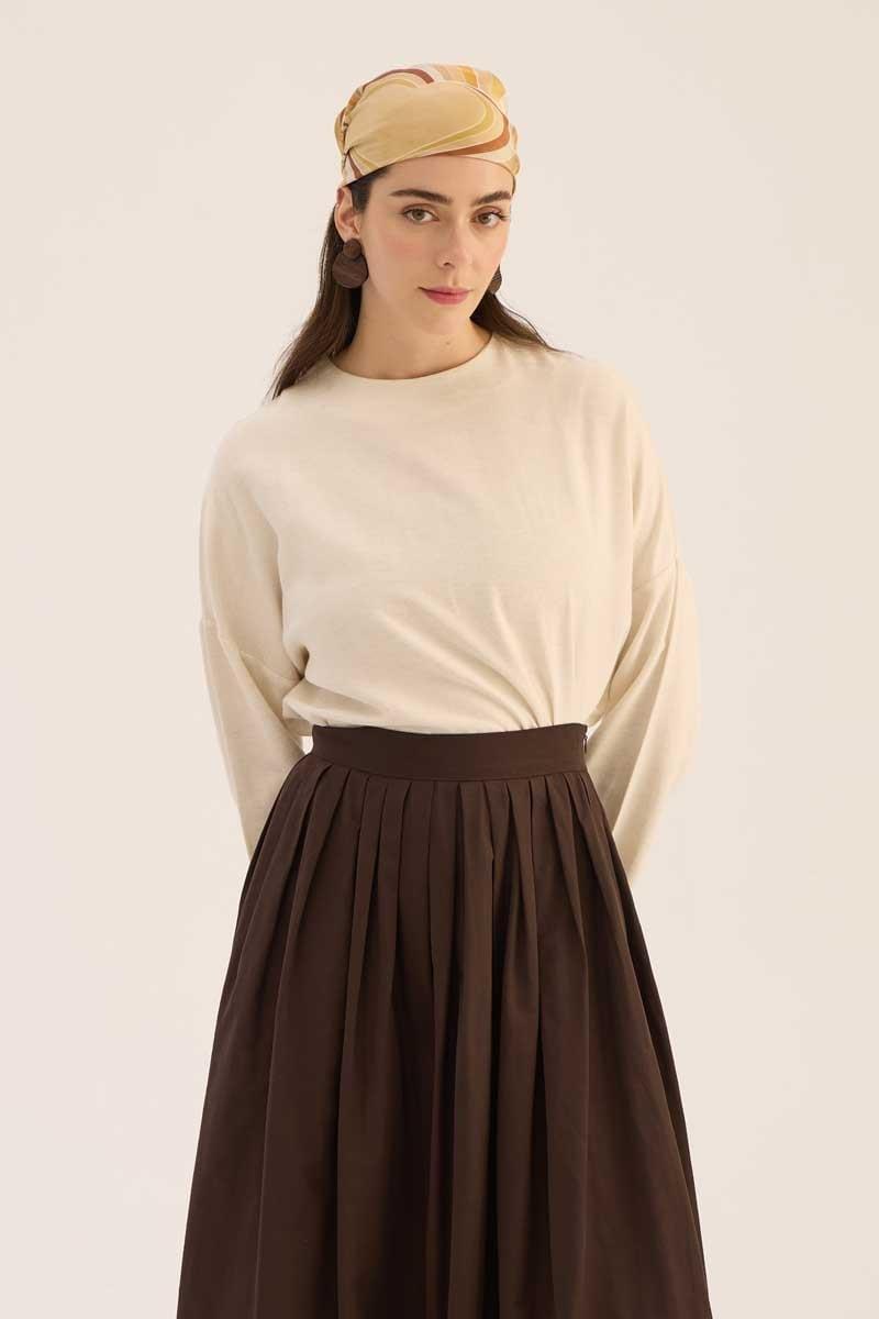 Sık Pileli Etek Acı kahve