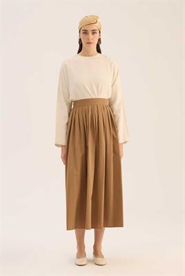 Sık Pileli Etek Vizon