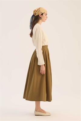 Sık Pileli Etek Zeytin Yeşili