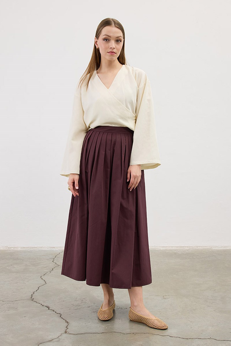 Sık Pileli Etek Mürdüm