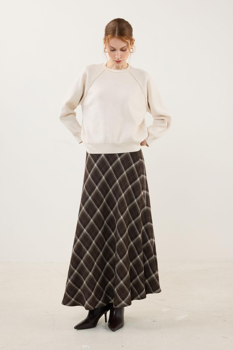 Sıkı Örme Triko Kazak Krem