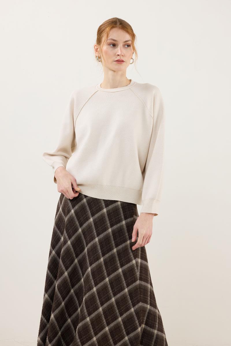 Sıkı Örme Triko Kazak Krem