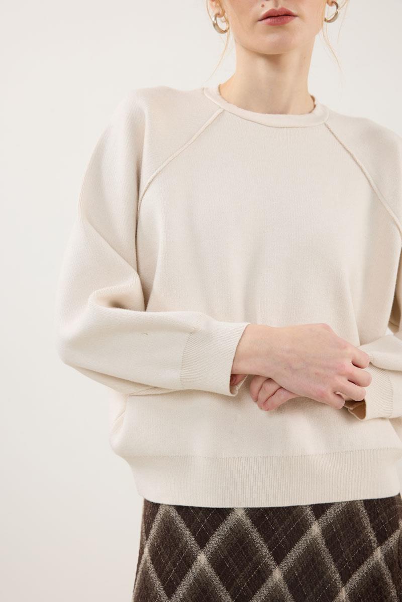 Sıkı Örme Triko Kazak Krem