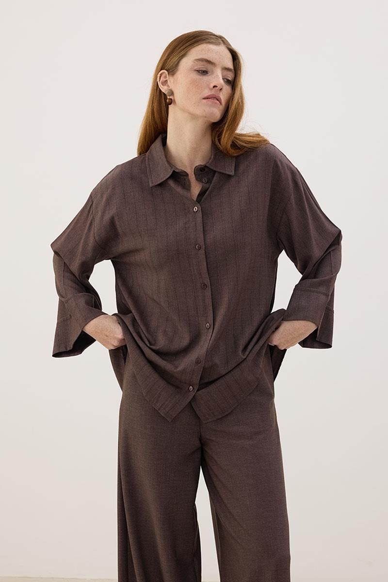 Sırtı Pileli Gömlek Acı kahve