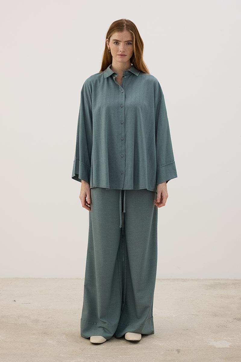 Sırtı Pileli Gömlek Koyu Mint