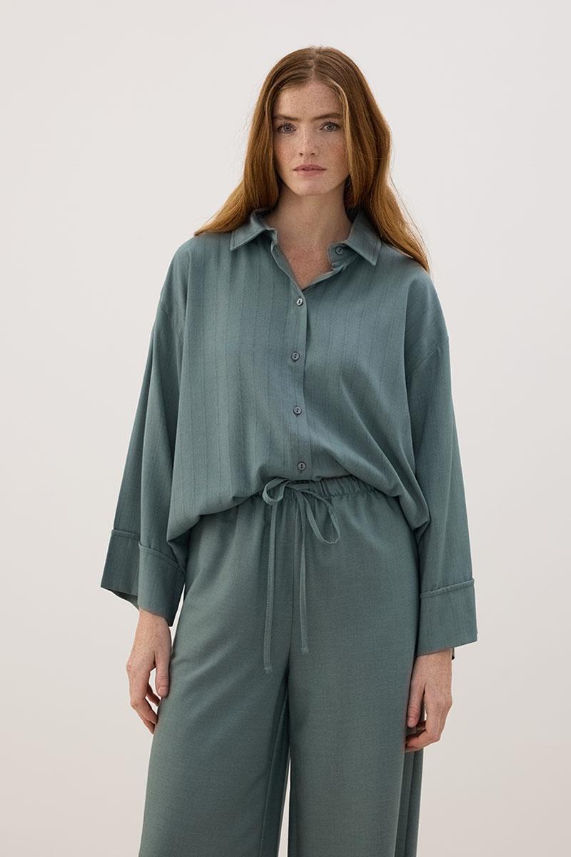 Sırtı Pileli Gömlek Koyu Mint