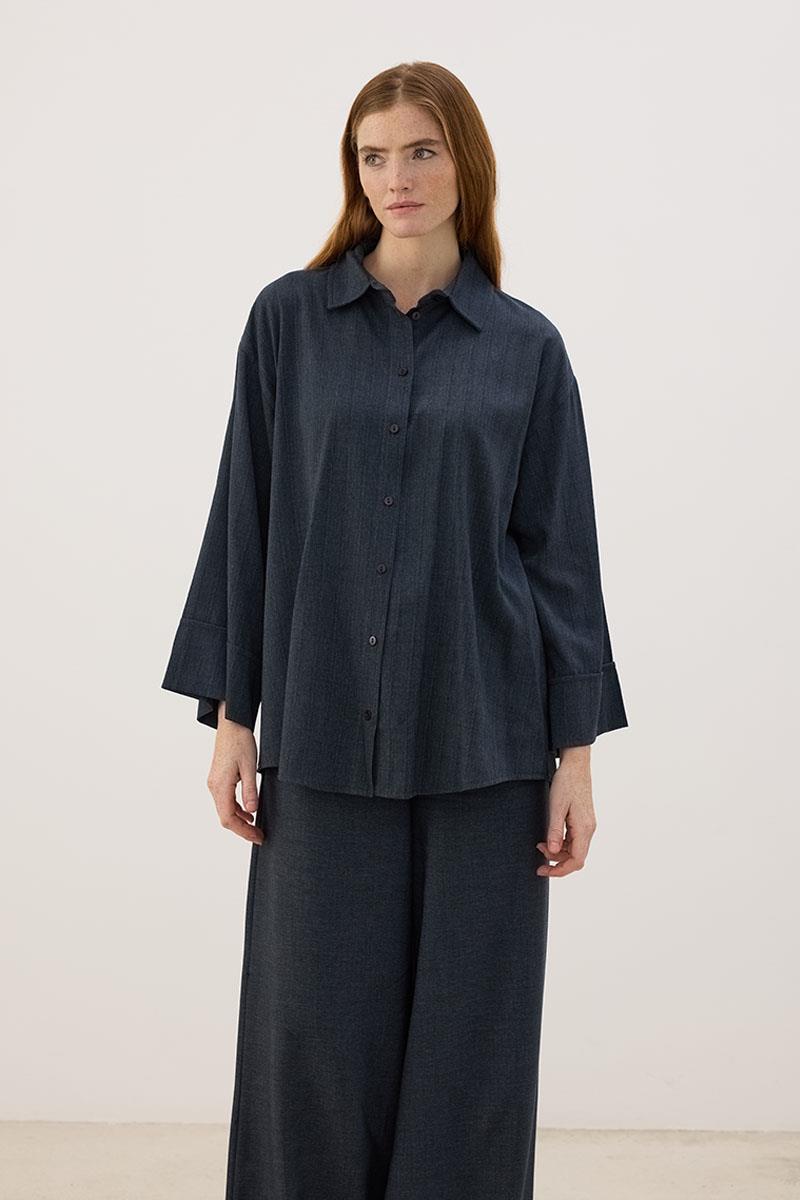 Sırtı Pileli Gömlek Lacivert