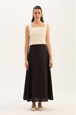 Siyah Tek Cepli %100 Keten Gömlek, Kloş Etek Takım