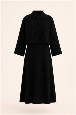 Siyah Tek Cepli %100 Keten Gömlek, Kloş Etek Takım