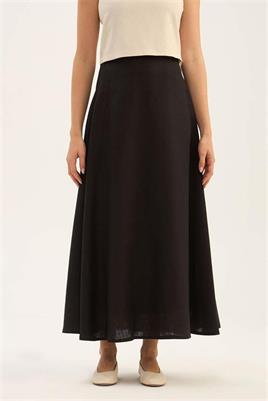 Siyah Tek Cepli %100 Keten Gömlek, Kloş Etek Takım