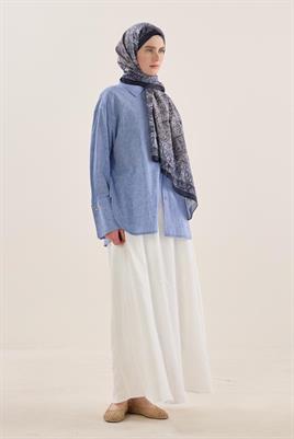 Soft Vual İpek Şal Gri-Lacivert