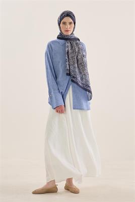 Soft Vual İpek Şal Gri-Lacivert