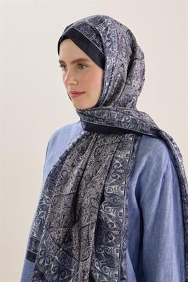 Soft Vual İpek Şal Gri-Lacivert