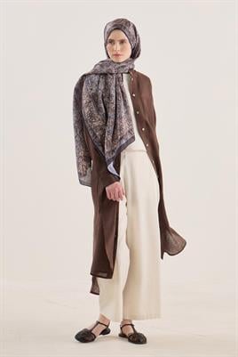 Soft Vual İpek Şal Hardal-Siyah