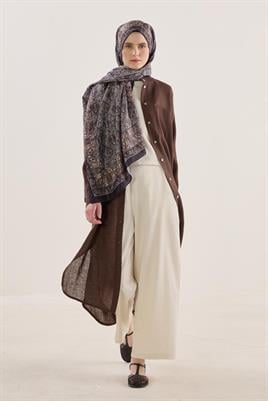 Soft Vual İpek Şal Hardal-Siyah