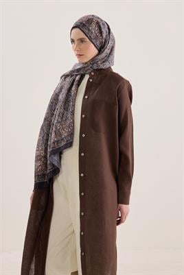 Soft Vual İpek Şal Hardal-Siyah