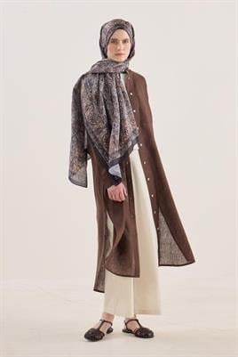 Soft Vual İpek Şal Hardal-Siyah