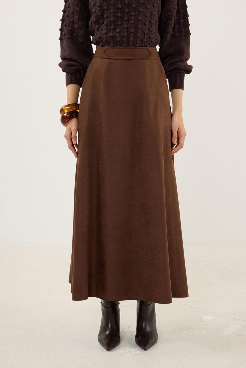 Süet Kloş Etek Acı kahve