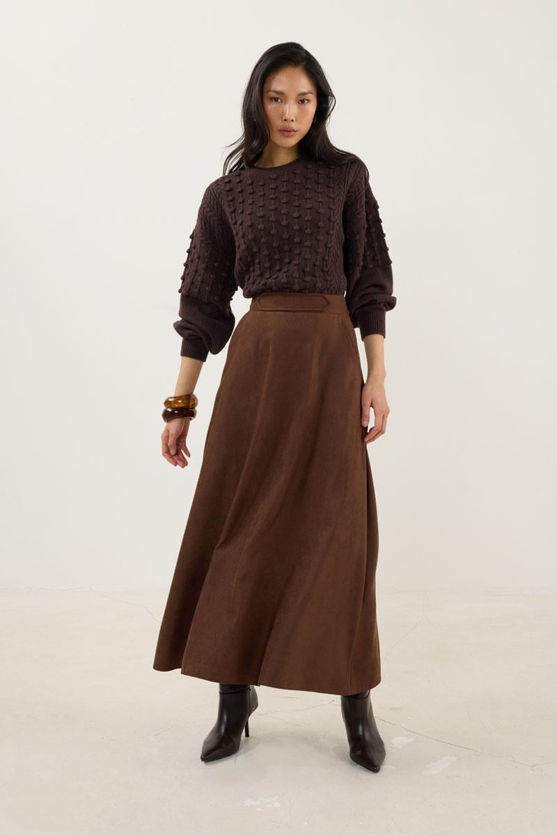 Süet Kloş Etek Acı kahve