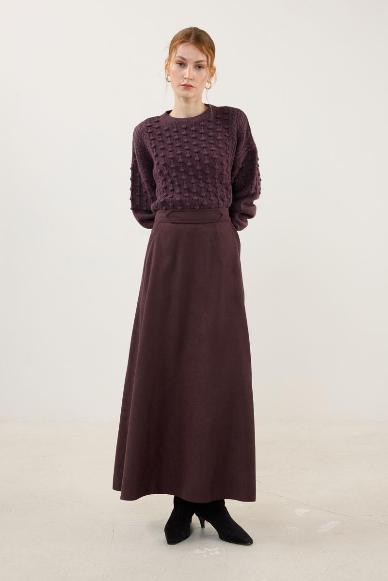 Süet Kloş Etek Bordo