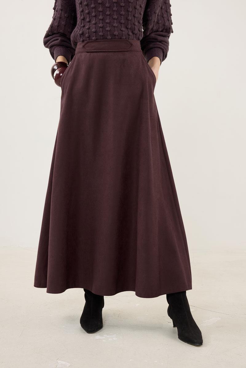 Süet Kloş Etek Bordo