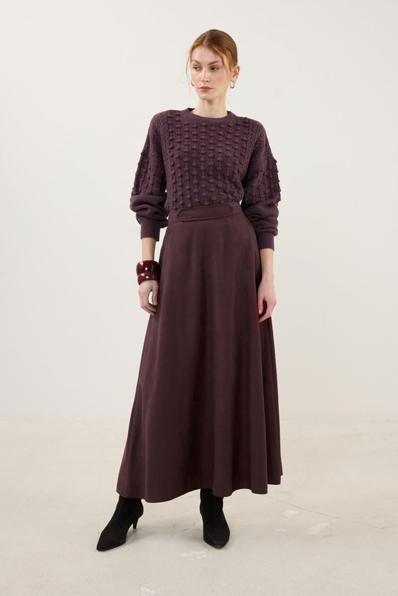 Süet Kloş Etek Bordo