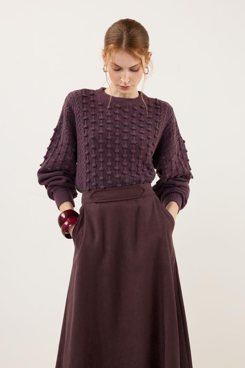 Süet Kloş Etek Bordo