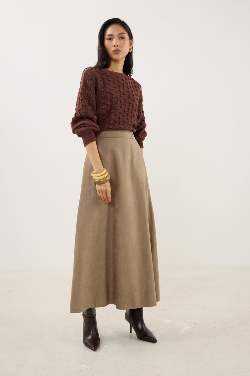 Süet Kloş Etek Vizon