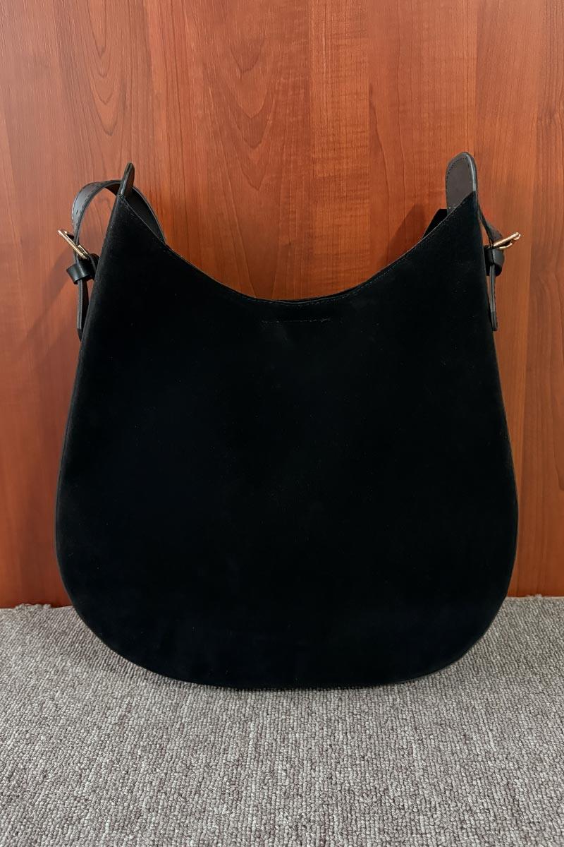 Süet Tokalı Omuz Çantası Siyah