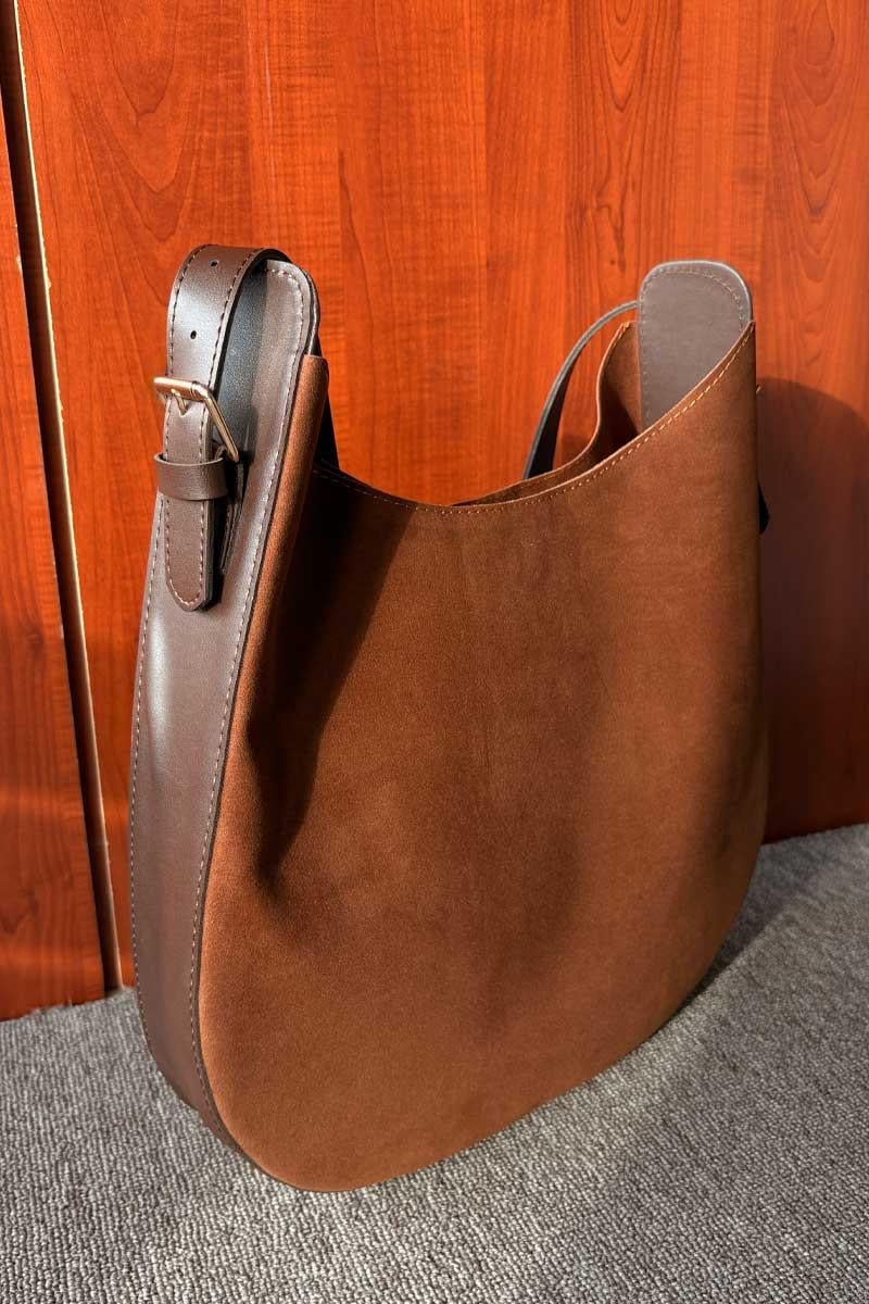 Süet Tokalı Omuz Çantası Taba