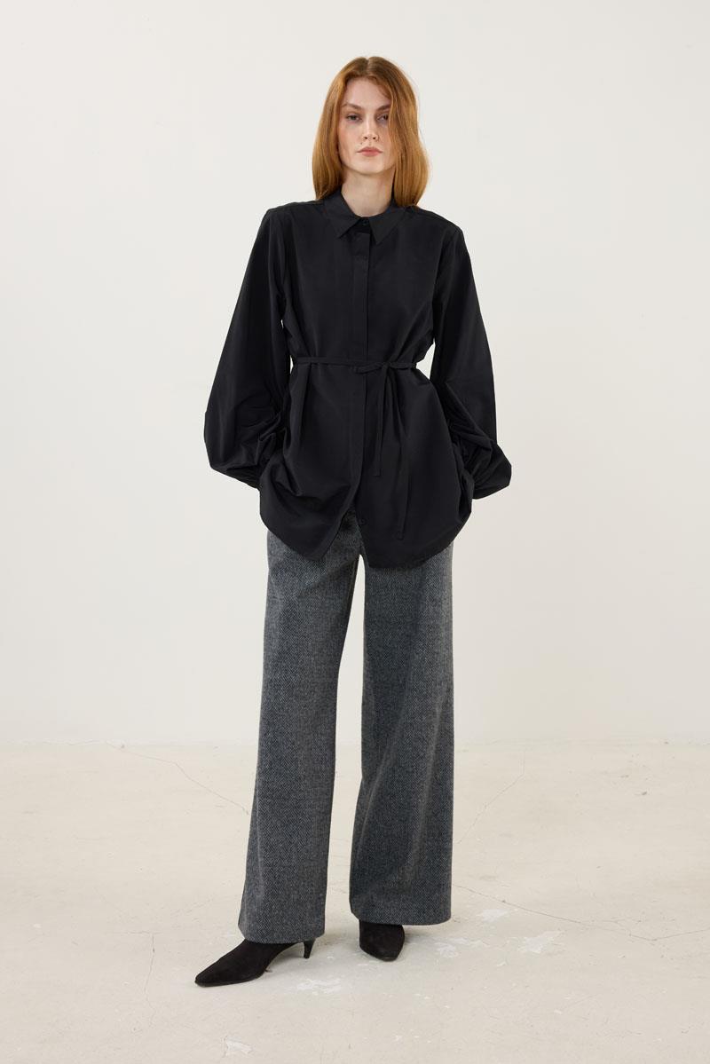 Takma Balon Kollu Gömlek Siyah