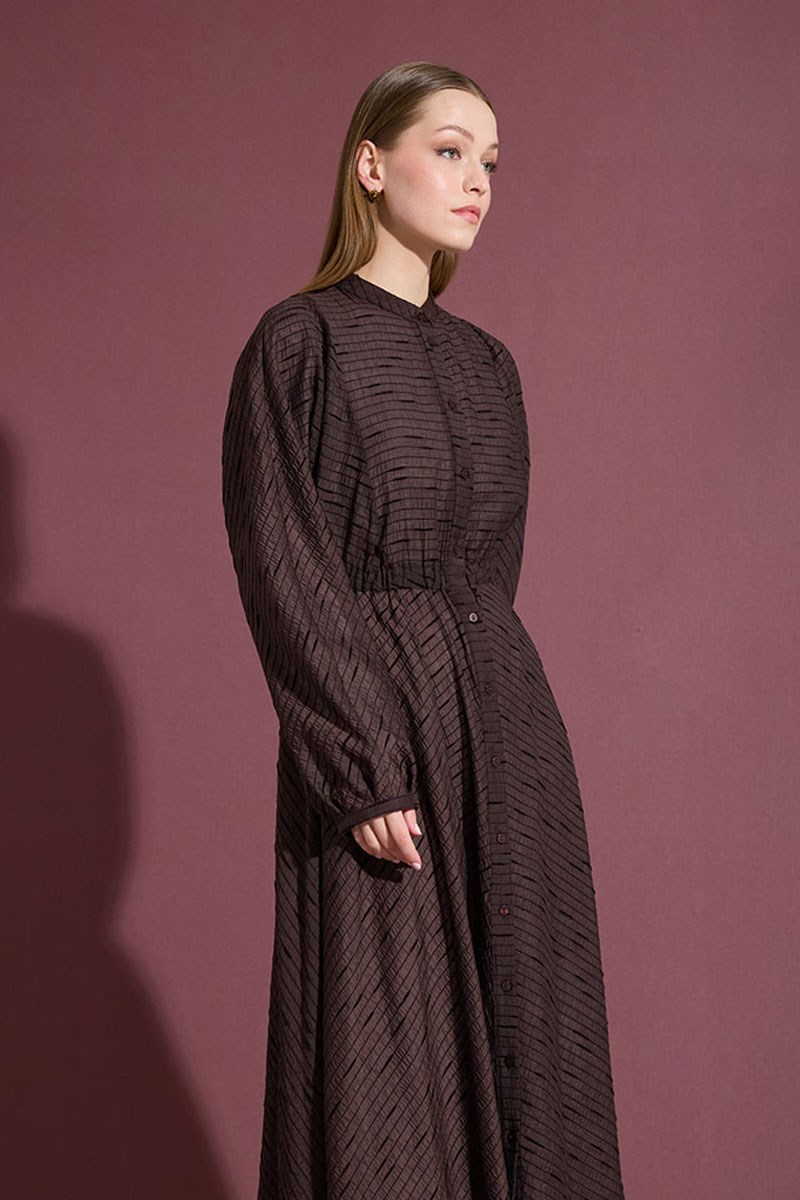 Tam Daire Tül Elbise Acı kahve