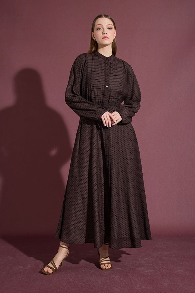 Tam Daire Tül Elbise Acı kahve