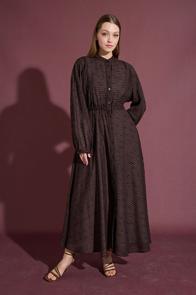 Tam Daire Tül Elbise Acı kahve