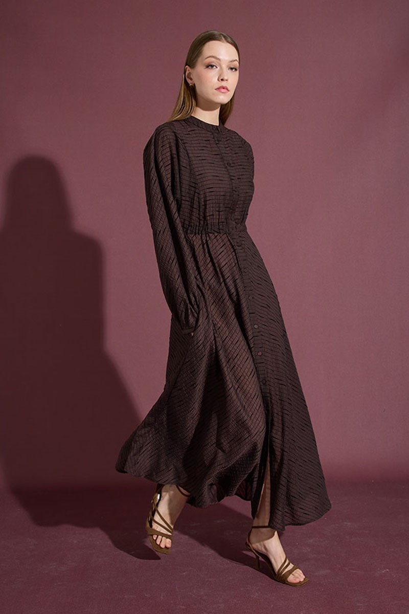 Tam Daire Tül Elbise Acı kahve