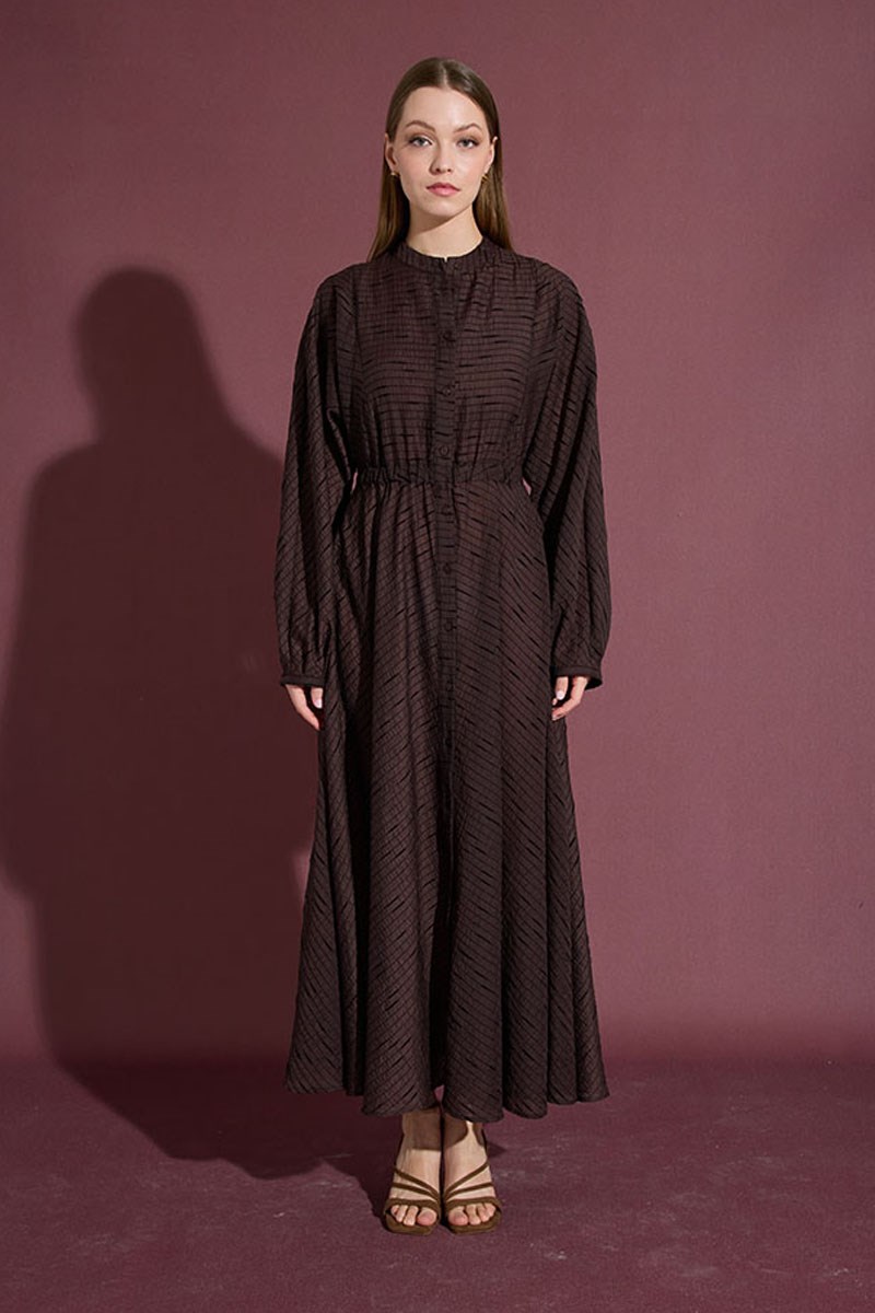 Tam Daire Tül Elbise Acı kahve