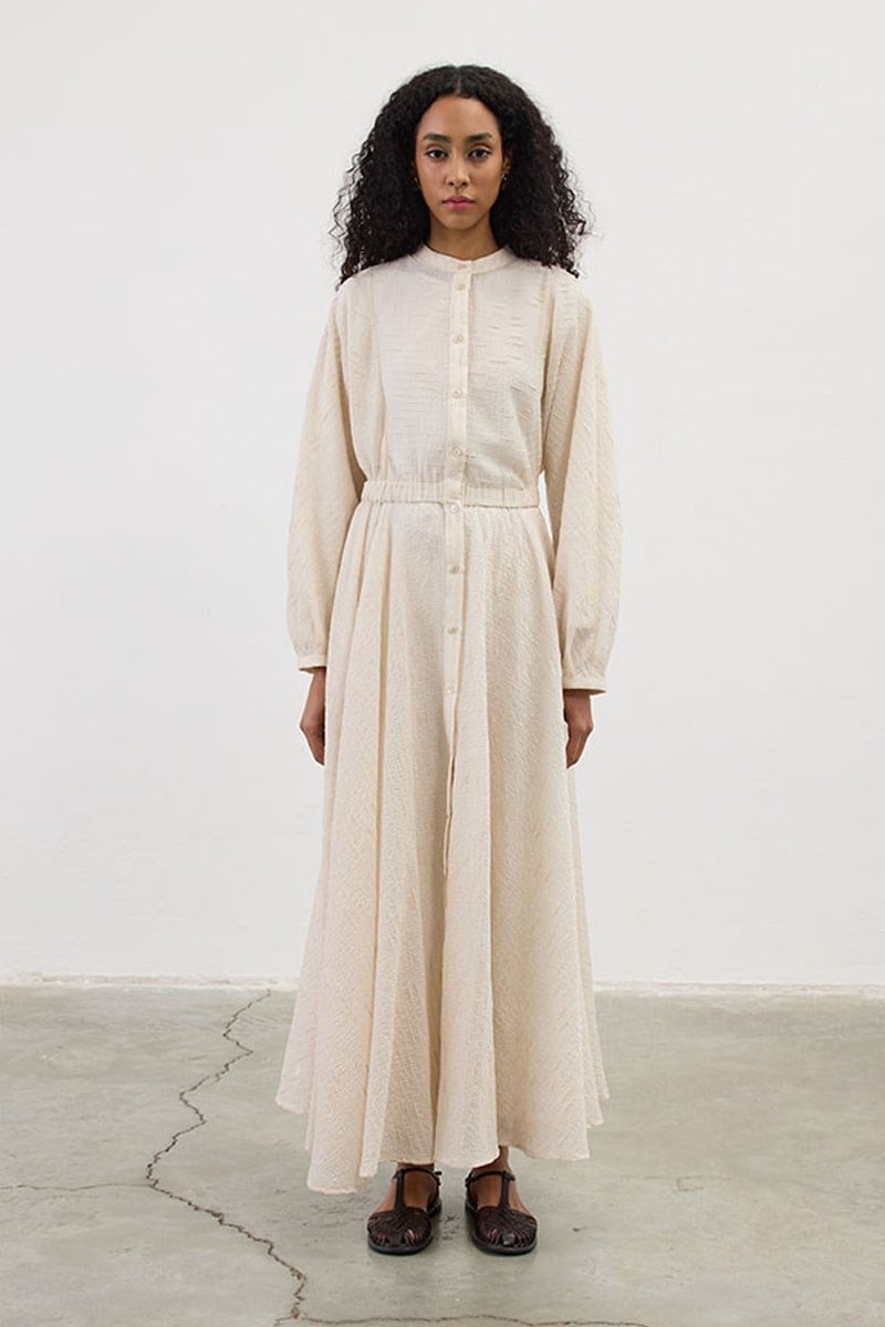 Tam Daire Tül Elbise Krem