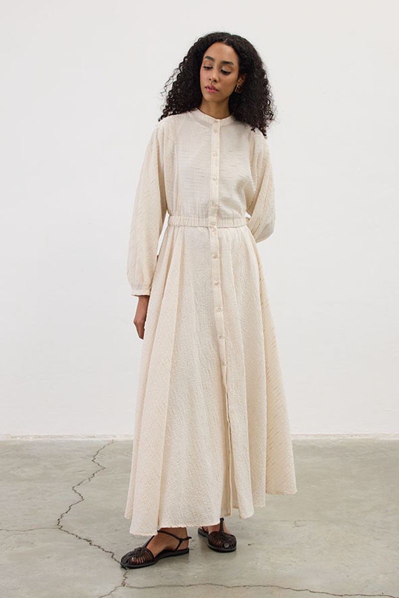 Tam Daire Tül Elbise Krem