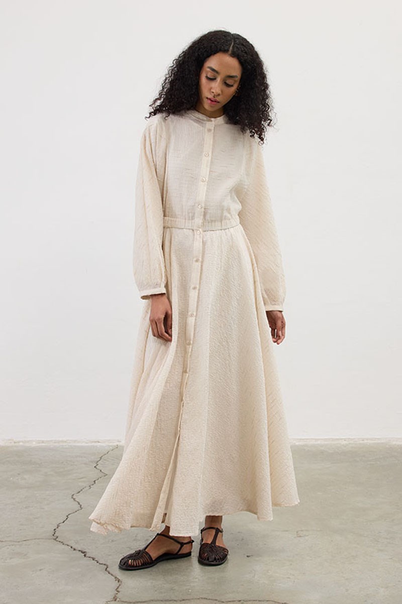 Tam Daire Tül Elbise Krem