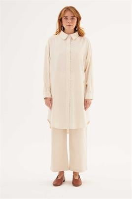 Tamamı Britli Gömlek Ekru