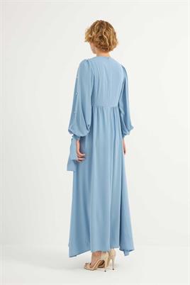 Taş İşlemeli Gece Elbisesi Mavi