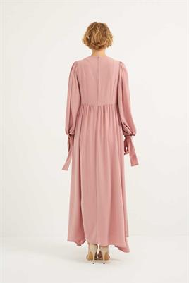 Taş İşlemeli Gece Elbisesi Pudra
