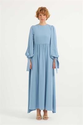 Taş İşlemeli Gece Elbisesi Mavi