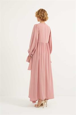 Taş İşlemeli Gece Elbisesi Pudra