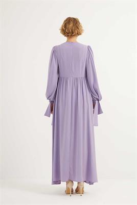 Taş İşlemeli Gece Elbisesi Lila