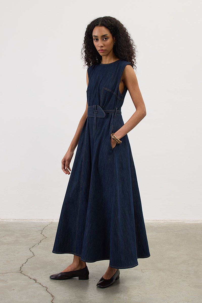 Tasarım Kemerli Kot Jile Lacivert